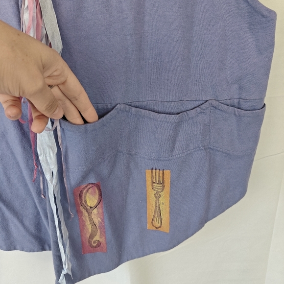 VTG Rare Blue Fish Gardening Fruits Spoon Fork V Neck Button Periwinkle Vest 1 - Picture 5 of 15